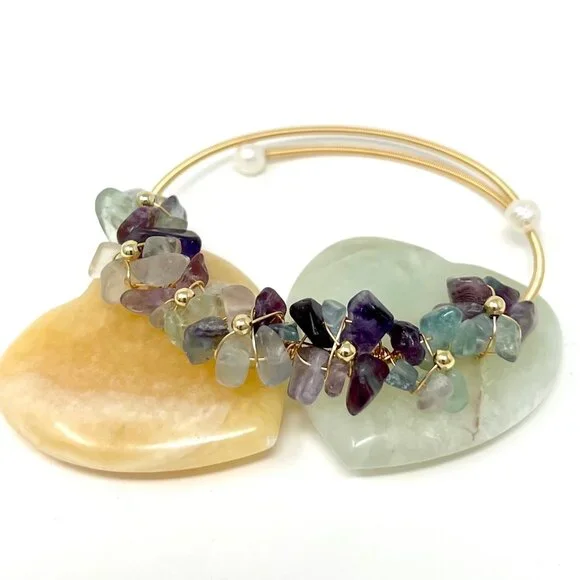 Fluorite Purple floral crystal chip bracelet bangle handmade stone accessories - Picture 2 of 6